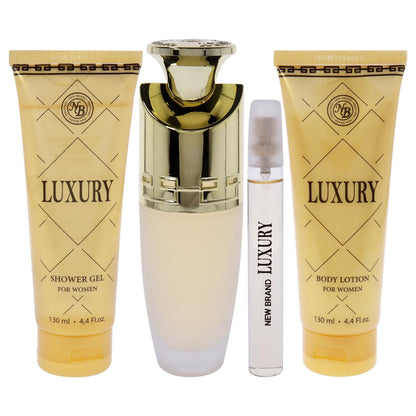 New Brand Luxury for Women - 4 Piece Gift Set: Eau de Parfum Spray 3.3 oz, Shower Gel 4.4 oz, Body Lotion 4.4 oz, Travel Spray 0.5 oz - Cranberry