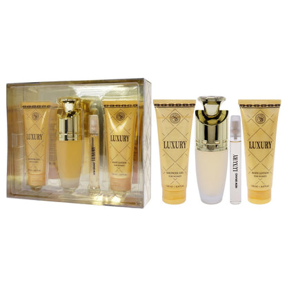 New Brand Luxury for Women - 4 Piece Gift Set: Eau de Parfum Spray 3.3 oz, Shower Gel 4.4 oz, Body Lotion 4.4 oz, Travel Spray 0.5 oz - Cranberry