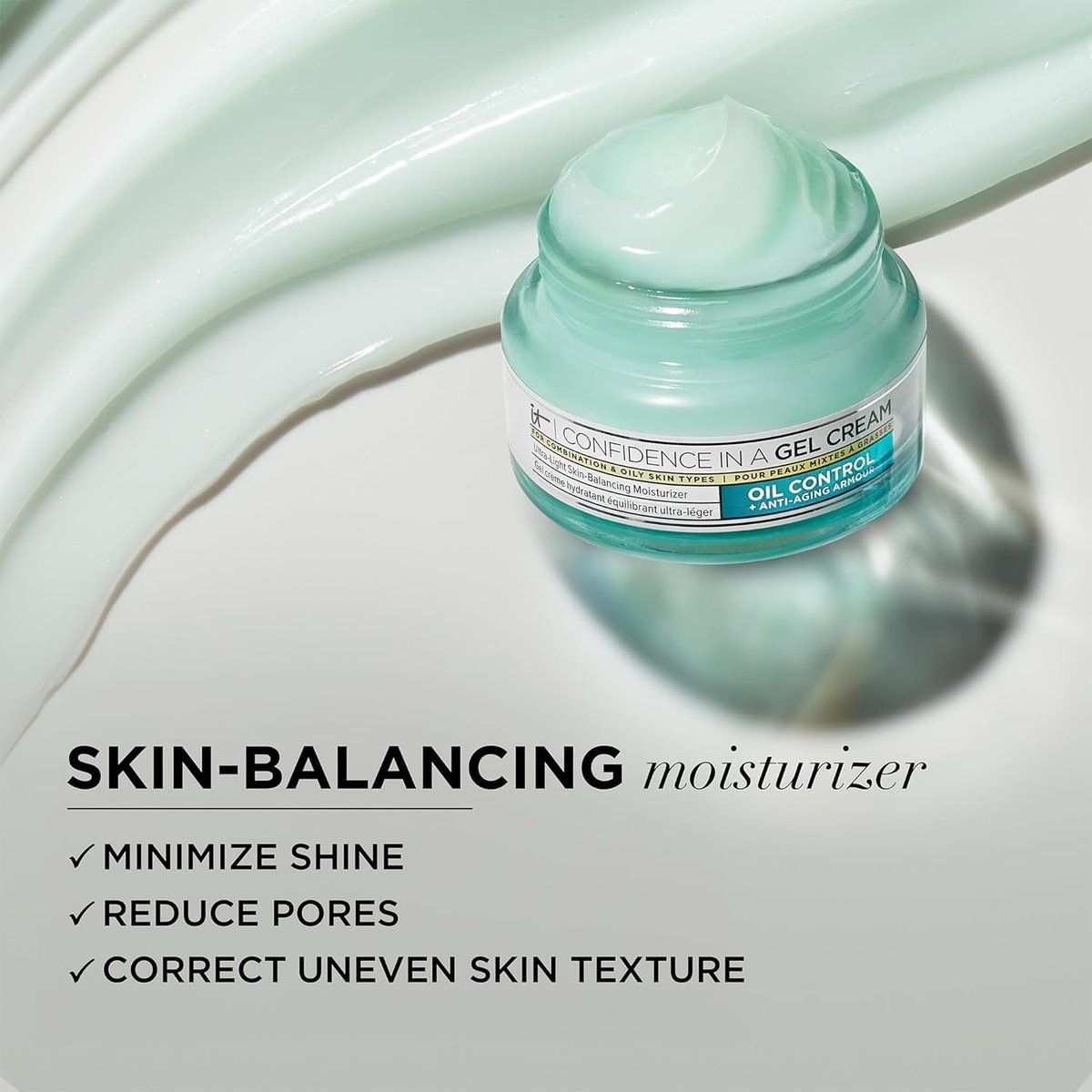IT Cosmetics Confidence in a Gel Cream Oil Control - Hydrating Oil-Free Face Moisturizer - Reduces Shine & Look of Large Pores - with Niacinamide, Vitamin E & Peptides - Non-Comedogenic - 2.0 oz Avelisse