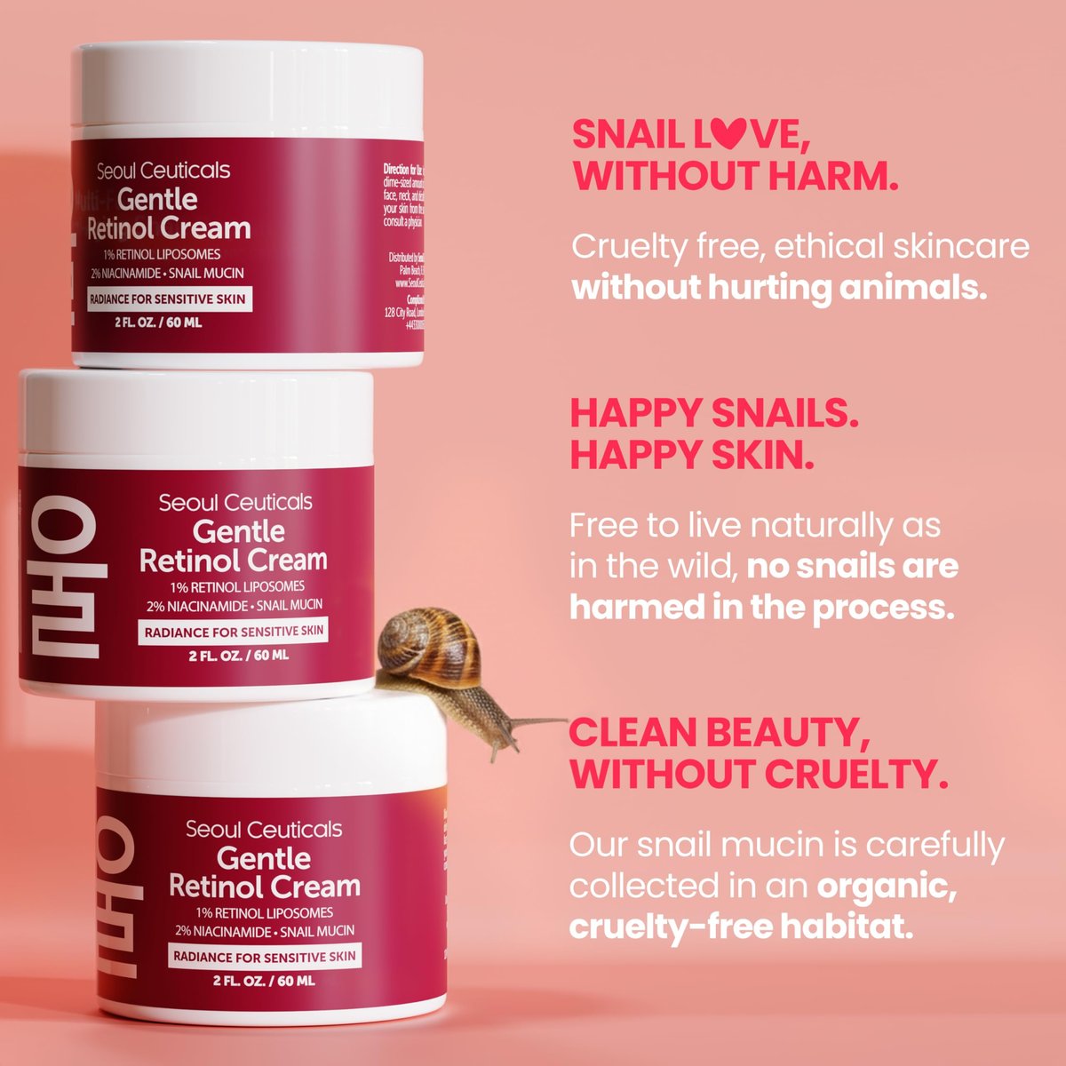 SeoulCeuticals 1% Korean Retinol Night Cream - 97.5% Snail Mucin + 2% Niacinamide Moisturizer for Face - Gentle K Beauty for Sensitive Skin 2oz Avelisse