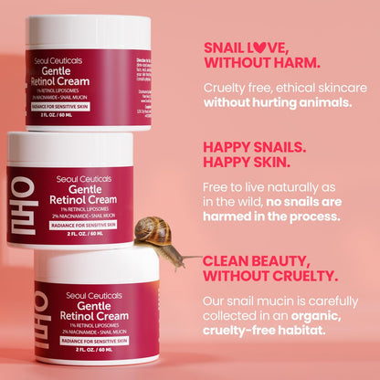 SeoulCeuticals 1% Korean Retinol Night Cream - 97.5% Snail Mucin + 2% Niacinamide Moisturizer for Face - Gentle K Beauty for Sensitive Skin 2oz Avelisse