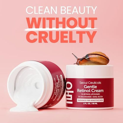 SeoulCeuticals 1% Korean Retinol Night Cream - 97.5% Snail Mucin + 2% Niacinamide Moisturizer for Face - Gentle K Beauty for Sensitive Skin 2oz Avelisse