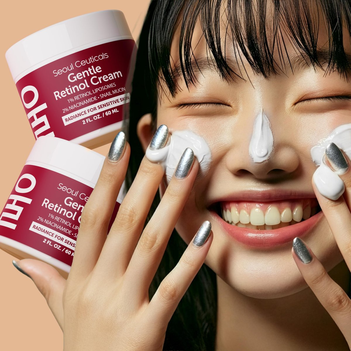 SeoulCeuticals 1% Korean Retinol Night Cream - 97.5% Snail Mucin + 2% Niacinamide Moisturizer for Face - Gentle K Beauty for Sensitive Skin 2oz Avelisse