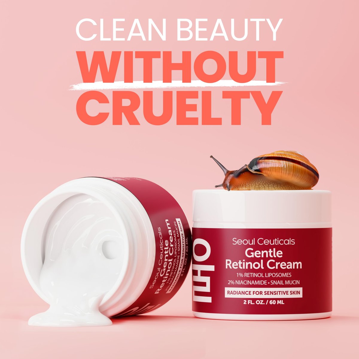 SeoulCeuticals 1% Korean Retinol Night Cream - 97.5% Snail Mucin + 2% Niacinamide Moisturizer for Face - Gentle K Beauty for Sensitive Skin 2oz Avelisse