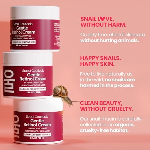 SeoulCeuticals 1% Korean Retinol Night Cream - 97.5% Snail Mucin + 2% Niacinamide Moisturizer for Face - Gentle K Beauty for Sensitive Skin 2oz Avelisse