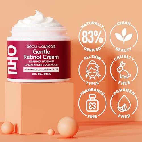 SeoulCeuticals 1% Korean Retinol Night Cream - 97.5% Snail Mucin + 2% Niacinamide Moisturizer for Face - Gentle K Beauty for Sensitive Skin 2oz Avelisse