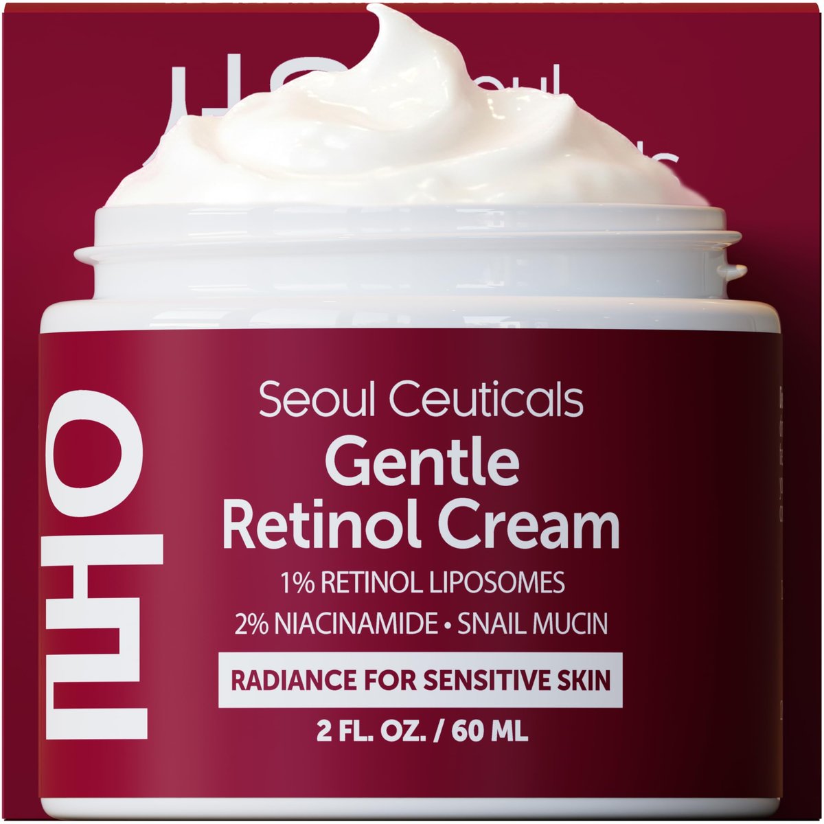 SeoulCeuticals 1% Korean Retinol Night Cream - 97.5% Snail Mucin + 2% Niacinamide Moisturizer for Face - Gentle K Beauty for Sensitive Skin 2oz Avelisse