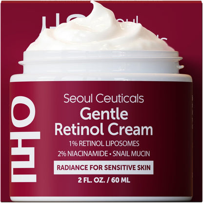 SeoulCeuticals 1% Korean Retinol Night Cream - 97.5% Snail Mucin + 2% Niacinamide Moisturizer for Face - Gentle K Beauty for Sensitive Skin 2oz Avelisse