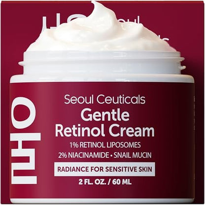 SeoulCeuticals 1% Korean Retinol Night Cream - 97.5% Snail Mucin + 2% Niacinamide Moisturizer for Face - Gentle K Beauty for Sensitive Skin 2oz Avelisse