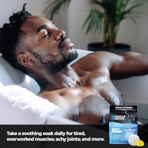 Muscle Rehab Magnesium Epsom Salt Bath Bombs - Fast-Absorbing Muscle Soak for Post-Workout Recovery & Sore Muscle Relief - 2 Pack Avelisse