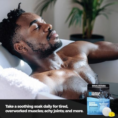 Muscle Rehab Magnesium Epsom Salt Bath Bombs - Fast-Absorbing Muscle Soak for Post-Workout Recovery & Sore Muscle Relief - 2 Pack Avelisse