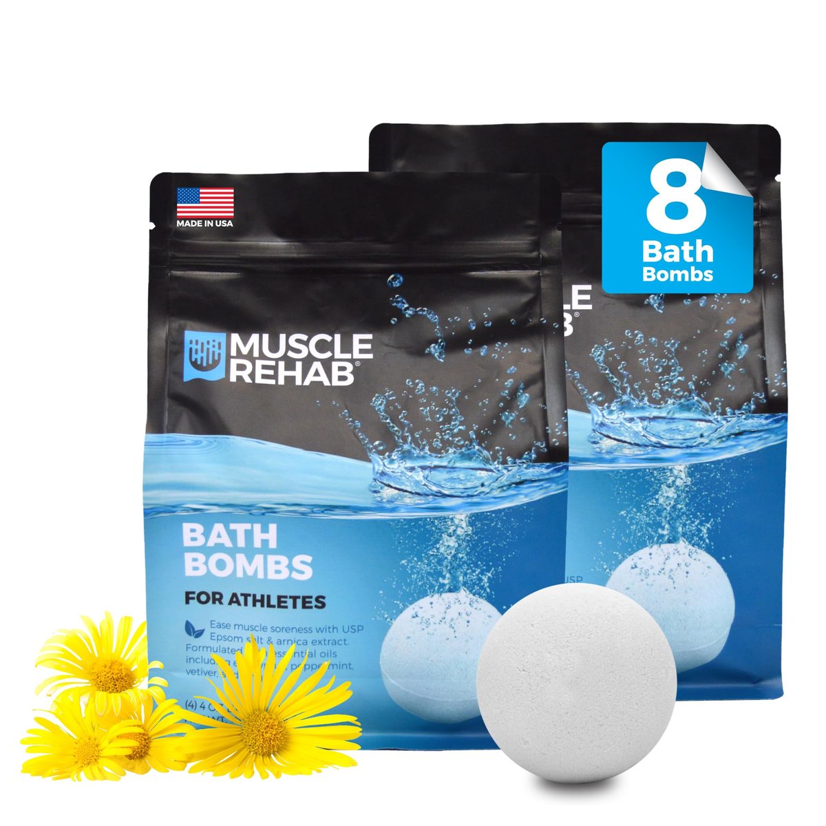 Muscle Rehab Magnesium Epsom Salt Bath Bombs - Fast-Absorbing Muscle Soak for Post-Workout Recovery & Sore Muscle Relief - 2 Pack Avelisse