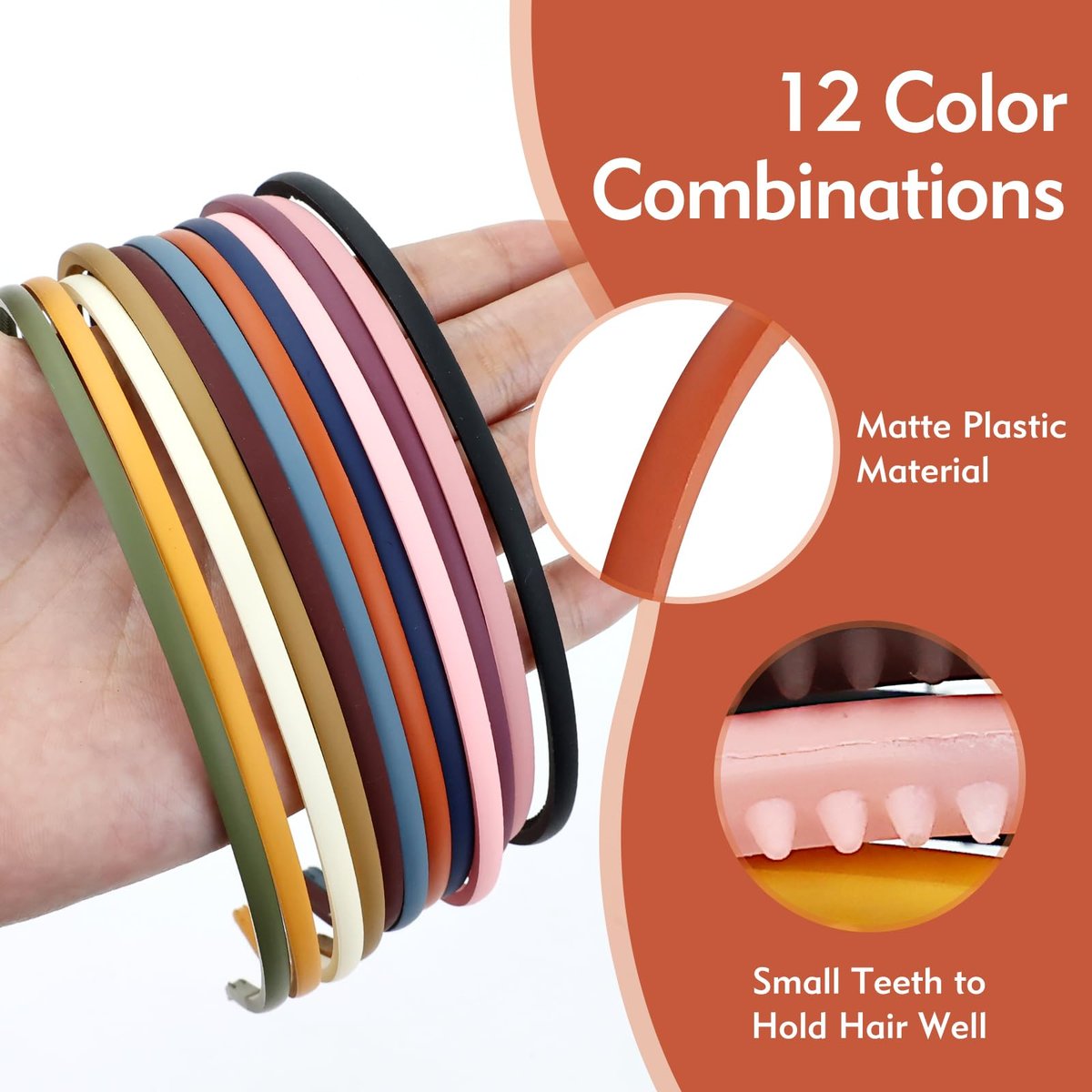 Lawie 12 Pack Colorful Plain Blank Frosted Slim Thin Plastic Headband With Teeth Skinny Wire Comb Hair Band Elastic Hair Hoop Holder Tiara Crown Headpiece Craft DIY Accessories for Women Girls Adults - görsel 11