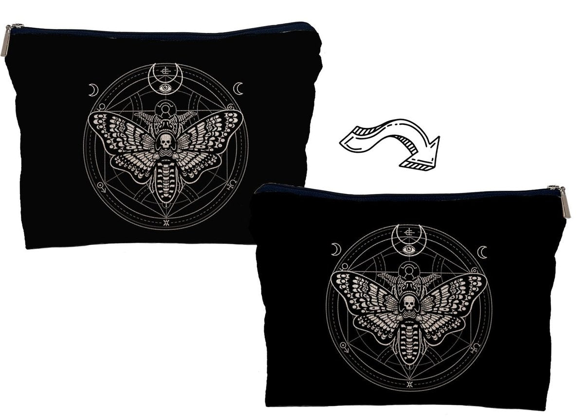 Lacosu Moth Dead Head Makeup Bag – Gothic Witchy Cosmetic Case for Women, Small Purse Organizer - görsel 7