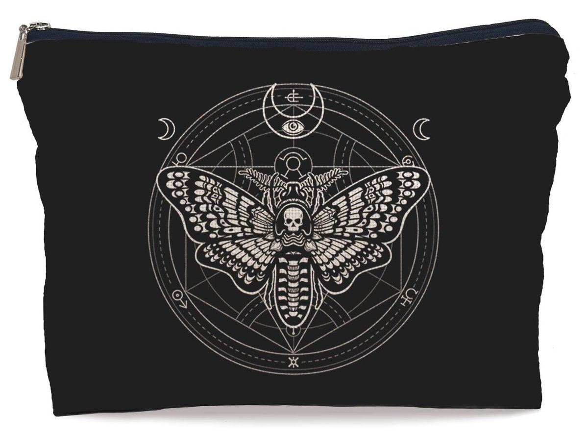 Lacosu Moth Dead Head Makeup Bag – Gothic Witchy Cosmetic Case for Women, Small Purse Organizer - görsel 1