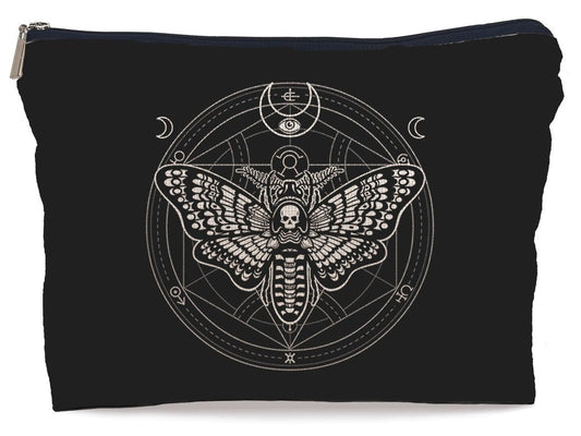 Lacosu Moth Dead Head Makeup Bag – Gothic Witchy Cosmetic Case for Women, Small Purse Organizer