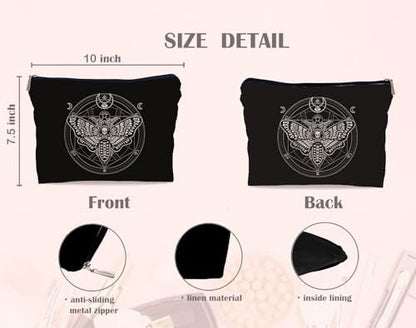 Lacosu Moth Dead Head Makeup Bag – Gothic Witchy Cosmetic Case for Women, Small Purse Organizer