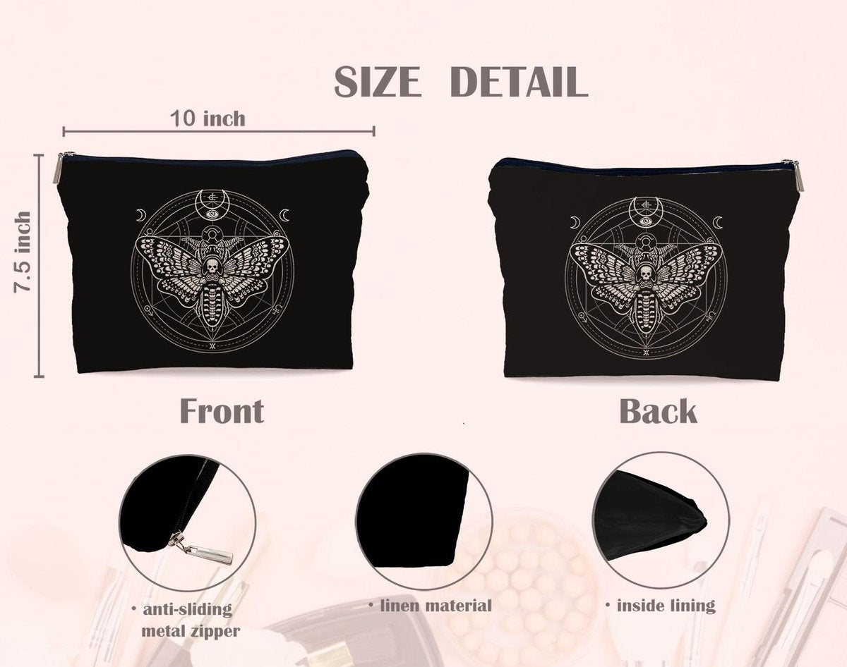 Lacosu Moth Dead Head Makeup Bag – Gothic Witchy Cosmetic Case for Women, Small Purse Organizer - görsel 3