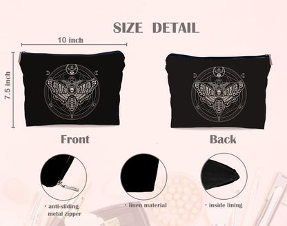 Lacosu Moth Dead Head Makeup Bag – Gothic Witchy Cosmetic Case for Women, Small Purse Organizer