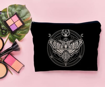 Lacosu Moth Dead Head Makeup Bag – Gothic Witchy Cosmetic Case for Women, Small Purse Organizer