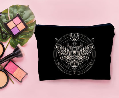Lacosu Moth Dead Head Makeup Bag – Gothic Witchy Cosmetic Case for Women, Small Purse Organizer