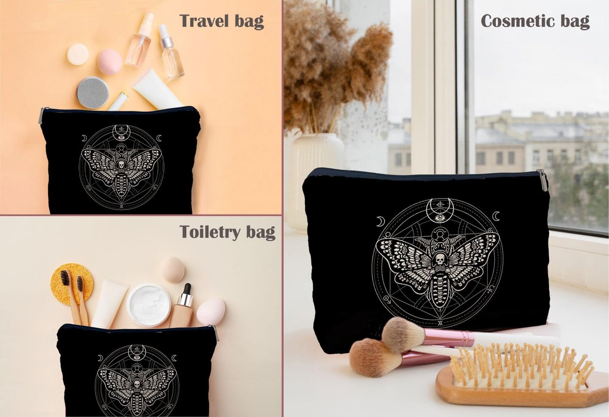 Lacosu Moth Dead Head Makeup Bag – Gothic Witchy Cosmetic Case for Women, Small Purse Organizer - görsel 9