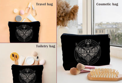 Lacosu Moth Dead Head Makeup Bag – Gothic Witchy Cosmetic Case for Women, Small Purse Organizer