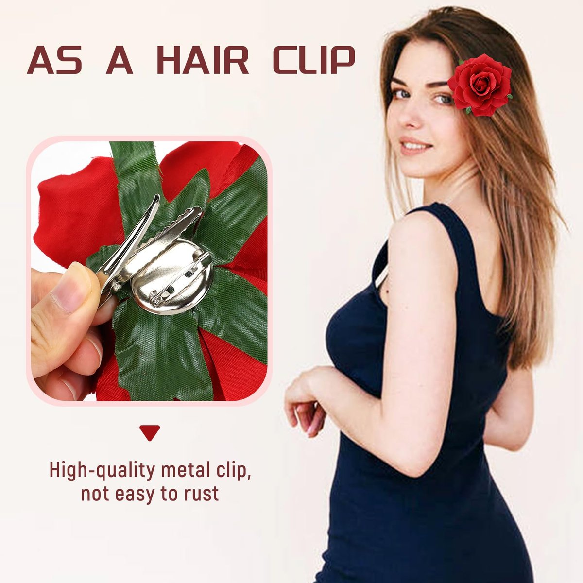 Dizila 12 Pack Flamenco Dancer Mexican Red Rose Flower Brooches Pins Alligator Hair Clips Barrettes for Women Girls Avelisse