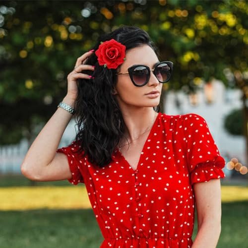 Dizila 12 Pack Flamenco Dancer Mexican Red Rose Flower Brooches Pins Alligator Hair Clips Barrettes for Women Girls Avelisse