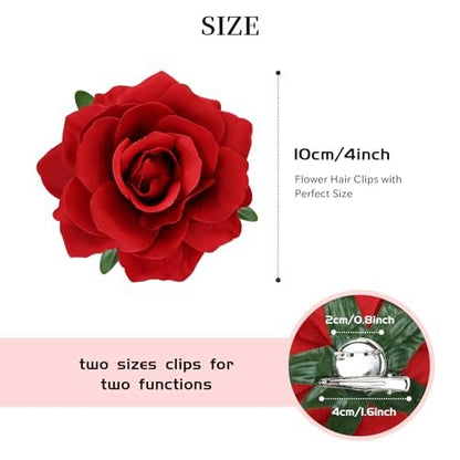 Dizila 12 Pack Flamenco Dancer Mexican Red Rose Flower Brooches Pins Alligator Hair Clips Barrettes for Women Girls Avelisse