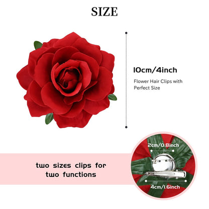 Dizila 12 Pack Flamenco Dancer Mexican Red Rose Flower Brooches Pins Alligator Hair Clips Barrettes for Women Girls Avelisse