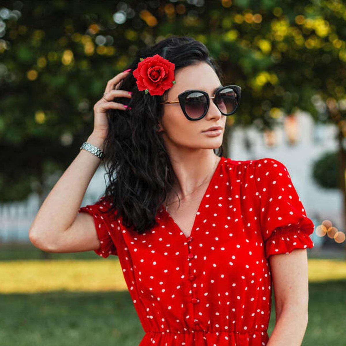 Dizila 12 Pack Flamenco Dancer Mexican Red Rose Flower Brooches Pins Alligator Hair Clips Barrettes for Women Girls Avelisse
