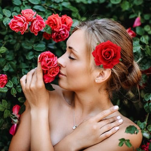 Dizila 12 Pack Flamenco Dancer Mexican Red Rose Flower Brooches Pins Alligator Hair Clips Barrettes for Women Girls Avelisse