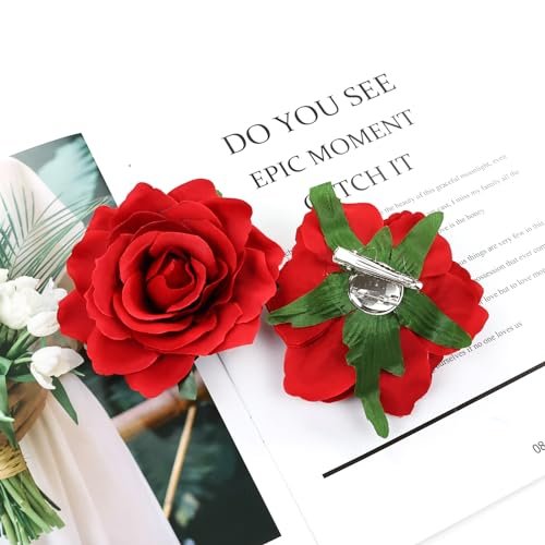 Dizila 12 Pack Flamenco Dancer Mexican Red Rose Flower Brooches Pins Alligator Hair Clips Barrettes for Women Girls Avelisse