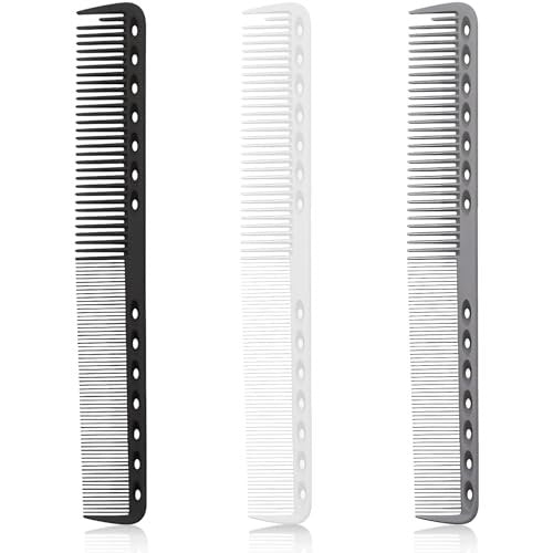 3-Piece Carbon Fiber Hairdressing Comb Set – Fine Cutting Combs for Men & Women – Heat Resistant – Black, Grey, White (18 x 2.5 cm) - görsel 2