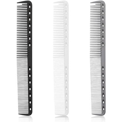 3-Piece Carbon Fiber Hairdressing Comb Set – Fine Cutting Combs for Men & Women – Heat Resistant – Black, Grey, White (18 x 2.5 cm)