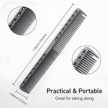3-Piece Carbon Fiber Hairdressing Comb Set – Fine Cutting Combs for Men & Women – Heat Resistant – Black, Grey, White (18 x 2.5 cm)