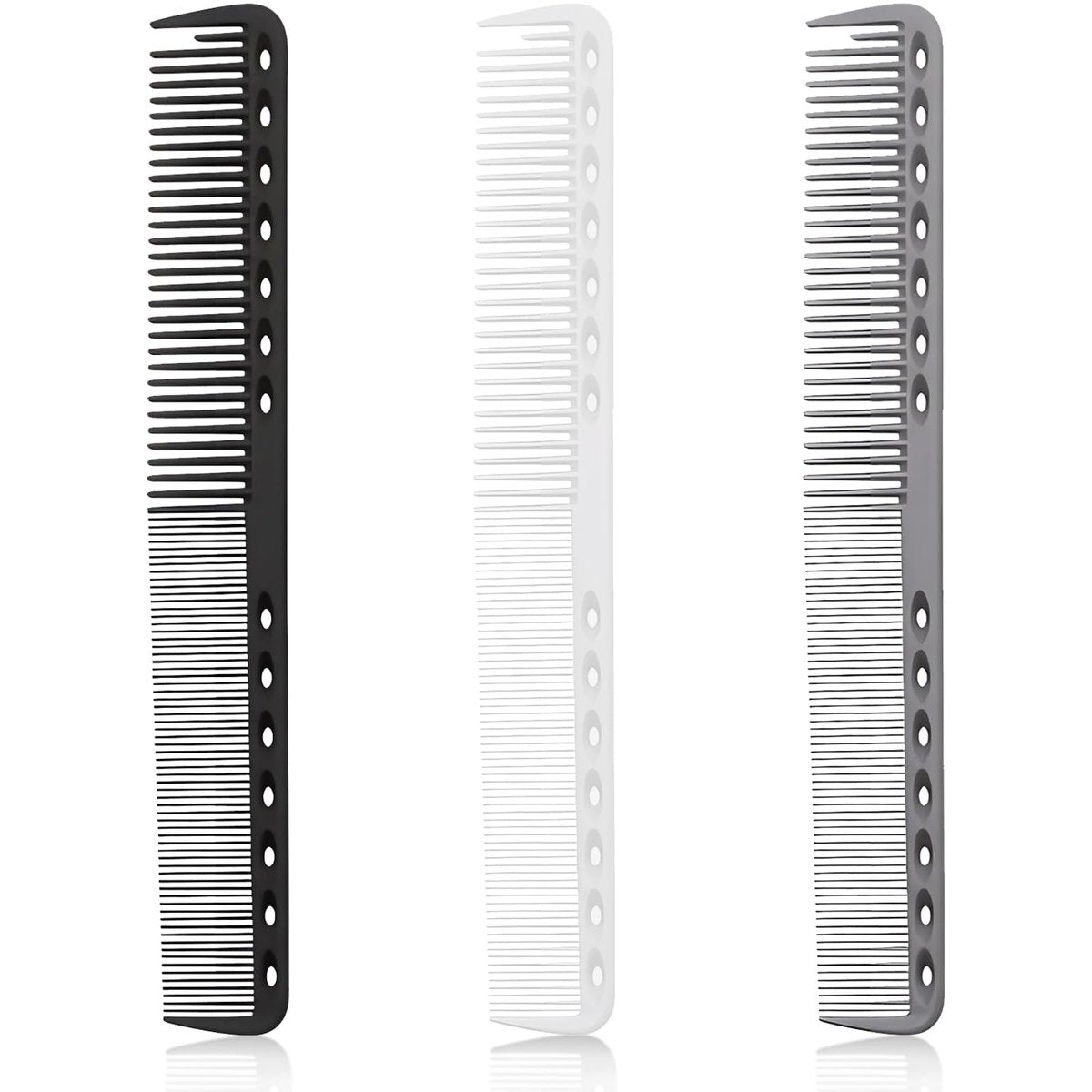3-Piece Carbon Fiber Hairdressing Comb Set – Fine Cutting Combs for Men & Women – Heat Resistant – Black, Grey, White (18 x 2.5 cm) - görsel 1