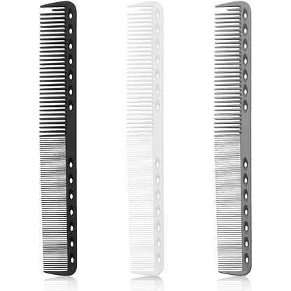 3-Piece Carbon Fiber Hairdressing Comb Set – Fine Cutting Combs for Men & Women – Heat Resistant – Black, Grey, White (18 x 2.5 cm)