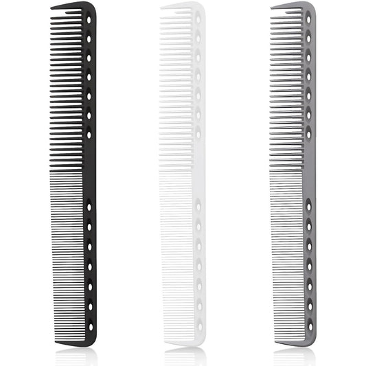 3-Piece Carbon Fiber Hairdressing Comb Set – Fine Cutting Combs for Men & Women – Heat Resistant – Black, Grey, White (18 x 2.5 cm)