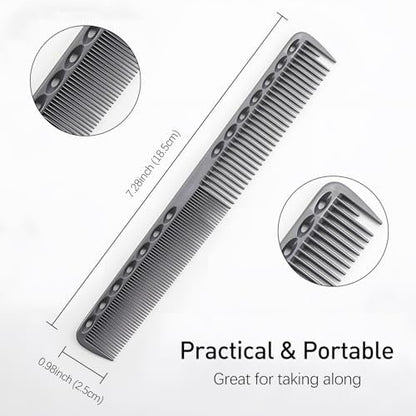 3-Piece Carbon Fiber Hairdressing Comb Set – Fine Cutting Combs for Men & Women – Heat Resistant – Black, Grey, White (18 x 2.5 cm)