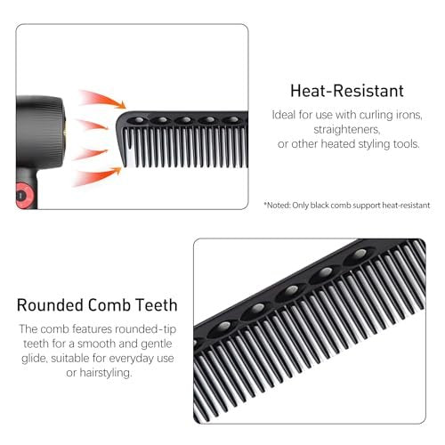 3-Piece Carbon Fiber Hairdressing Comb Set – Fine Cutting Combs for Men & Women – Heat Resistant – Black, Grey, White (18 x 2.5 cm) - görsel 4