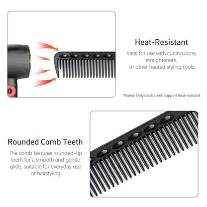 3-Piece Carbon Fiber Hairdressing Comb Set – Fine Cutting Combs for Men & Women – Heat Resistant – Black, Grey, White (18 x 2.5 cm)