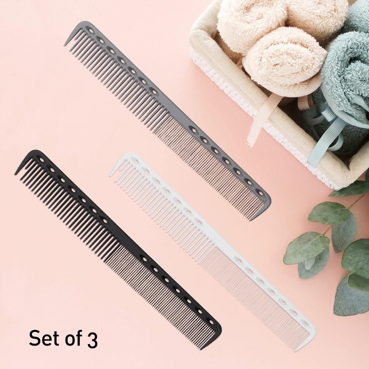 3-Piece Carbon Fiber Hairdressing Comb Set – Fine Cutting Combs for Men & Women – Heat Resistant – Black, Grey, White (18 x 2.5 cm) - görsel 13