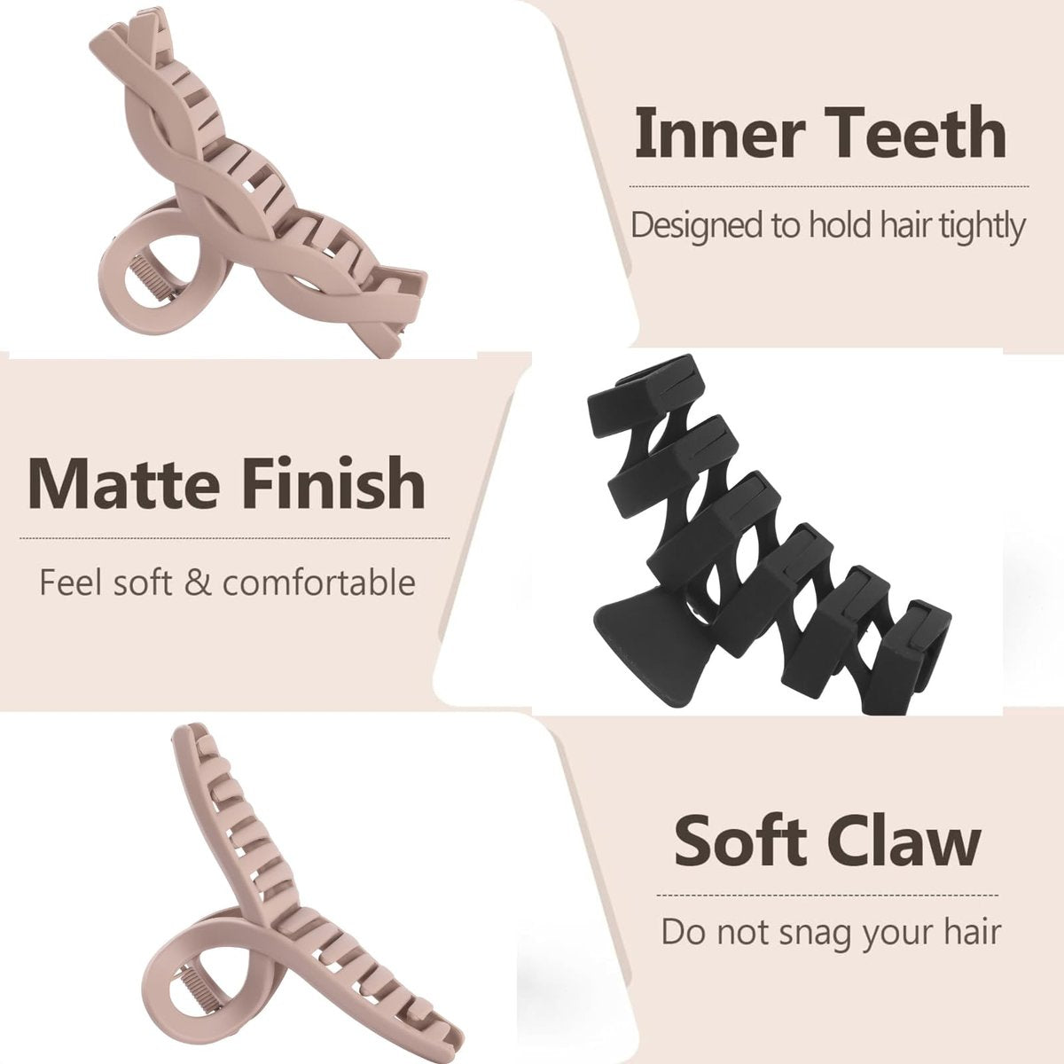 8 Pack Large Claw Clips for Women Thick Hair, Strong Hold Matte Non-Slip Hair Clips, Multi-Style Jaw Clips for Long, Curly & Straight Hair, Neutral & Black Hair Accessories - görsel 7