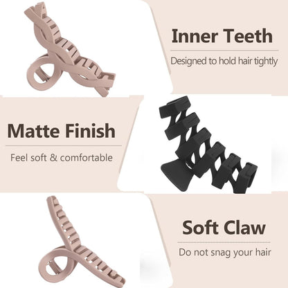 8 Pack Large Claw Clips for Women Thick Hair, Strong Hold Matte Non-Slip Hair Clips, Multi-Style Jaw Clips for Long, Curly & Straight Hair, Neutral & Black Hair Accessories
