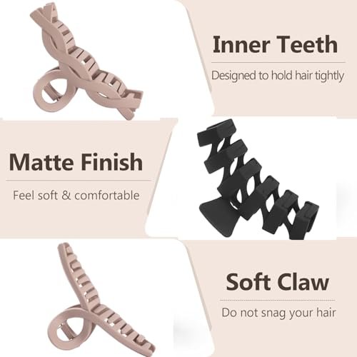 8 Pack Large Claw Clips for Women Thick Hair, Strong Hold Matte Non-Slip Hair Clips, Multi-Style Jaw Clips for Long, Curly & Straight Hair, Neutral & Black Hair Accessories - görsel 8