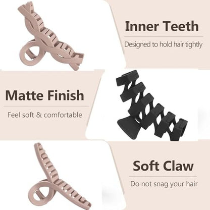 8 Pack Large Claw Clips for Women Thick Hair, Strong Hold Matte Non-Slip Hair Clips, Multi-Style Jaw Clips for Long, Curly & Straight Hair, Neutral & Black Hair Accessories