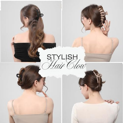 8 Pack Large Claw Clips for Women Thick Hair, Strong Hold Matte Non-Slip Hair Clips, Multi-Style Jaw Clips for Long, Curly & Straight Hair, Neutral & Black Hair Accessories