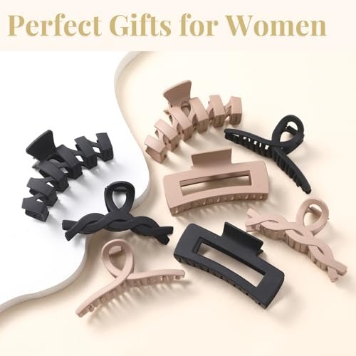 8 Pack Large Claw Clips for Women Thick Hair, Strong Hold Matte Non-Slip Hair Clips, Multi-Style Jaw Clips for Long, Curly & Straight Hair, Neutral & Black Hair Accessories - görsel 18